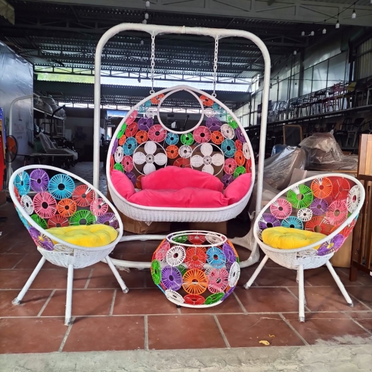 Combo xích đu đôi đan hoạ tiết đồng tiền