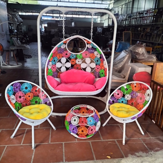 Combo xích đu đôi đan hoạ tiết đồng tiền