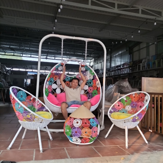 Combo xích đu đôi đan hoạ tiết đồng tiền