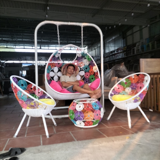 Combo xích đu đôi đan hoạ tiết đồng tiền